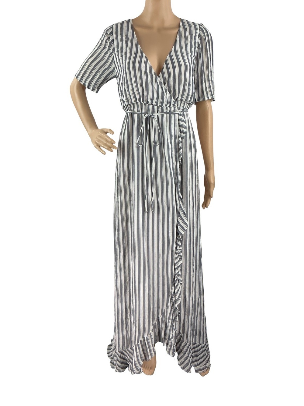 Rachel Pally Striped Wrap Maxi Dress Blue White Size M